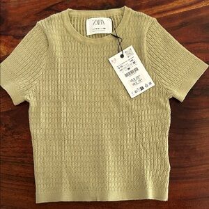 Zara Short Sleeve Knit Top in Beige